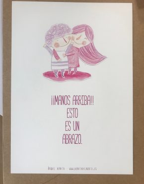 Tarjetón de regalo de Raquel Bonita. Abrazo