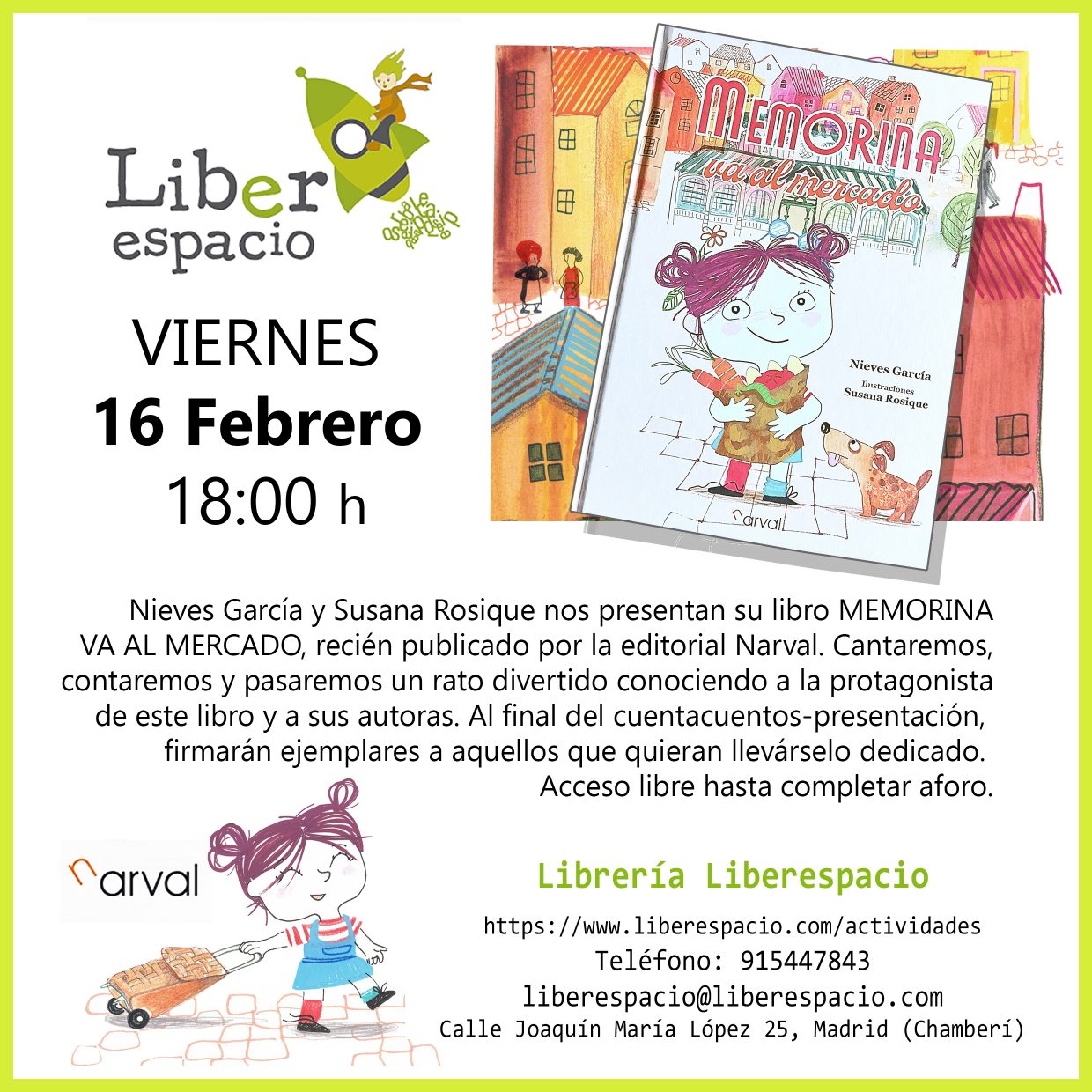 cartel presentacion Memorina libreria Liberespacio 16F